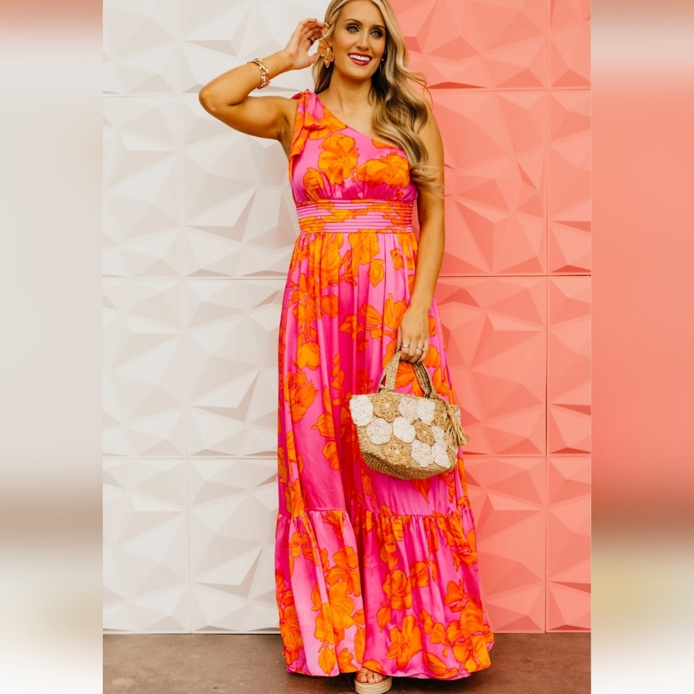 Sugarlips One Shoulder Pink and Orange Dress